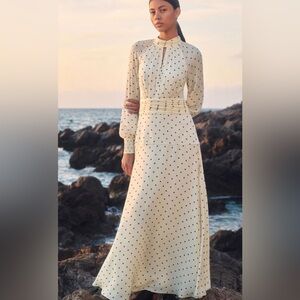 ME + EM Silk Polka Dot Maxi Dress + Corsage Size 6